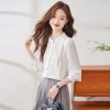 High-end white-collar new French shirt 2024 Autumn new lace lace round-neck long-sleeved shirt women's chiffon blouse details Picture